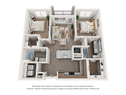 Floor plan for 2 beds, 2 baths, 1096 sqft